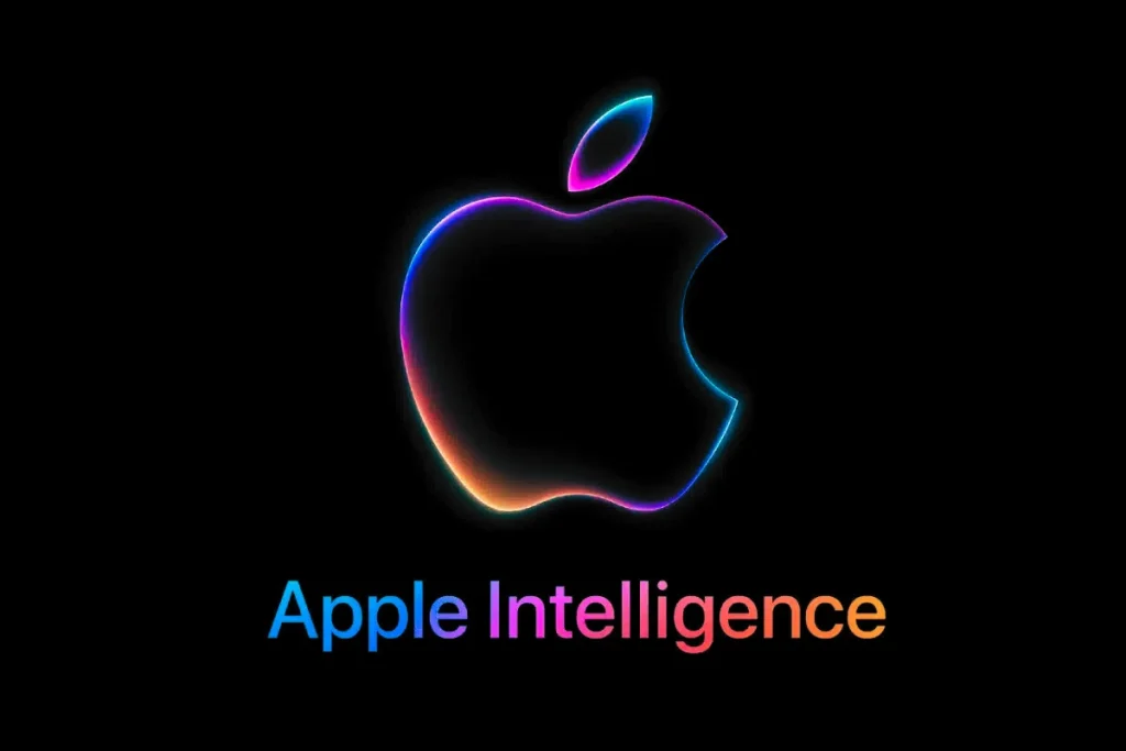 A sleek Apple Intelligence logo set against a solid black backdrop.